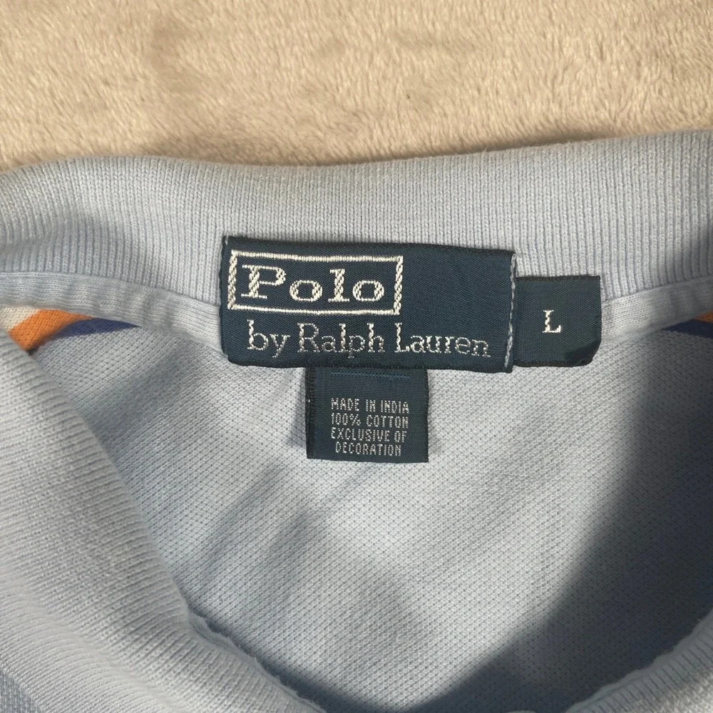 Vintage Polo Ralph Lauren Polo Shirt Multi Stripe Mens Large Blue‎ Short Sleeve